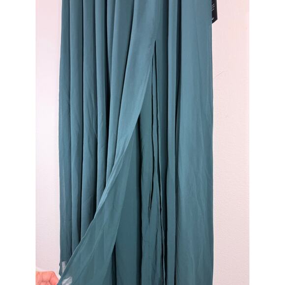 NWT Lulus Thoughts of Hue Emerald Green Surplice Maxi Dress Size XL Chiffon Slit - Picture 7 of 10